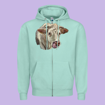 Charolais Cattle Face Zipper Hoodie Designed By Lillyallendesigns