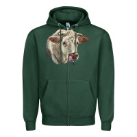 Sports Green Charolais Cattle Face Zipper Hoodie - LillyAllenDesigns