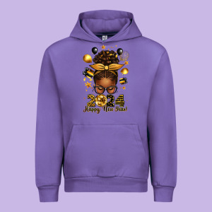2024 Happy New Year  Afro Messy Bun Urban Hoodie Designed By Texasbilliewilder
