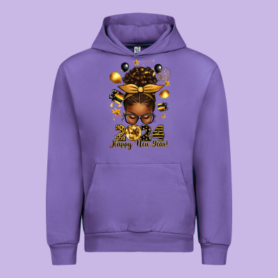 2024 Happy New Year  Afro Messy Bun Urban Hoodie Designed By Texasbilliewilder