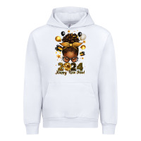White 2024 happy new year  afro messy bun Urban Hoodie - texasbilliewilder