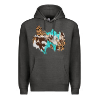 Charcoal Heather cowhide leopard turquoise patch Premium Hoodie - AdoDesignShop