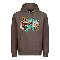 Coffee cowhide leopard turquoise patch Premium Hoodie - AdoDesignShop