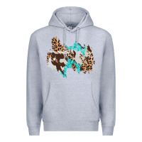 Heather Grey cowhide leopard turquoise patch Premium Hoodie - AdoDesignShop