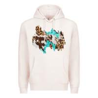 Pale Pink cowhide leopard turquoise patch Premium Hoodie - AdoDesignShop