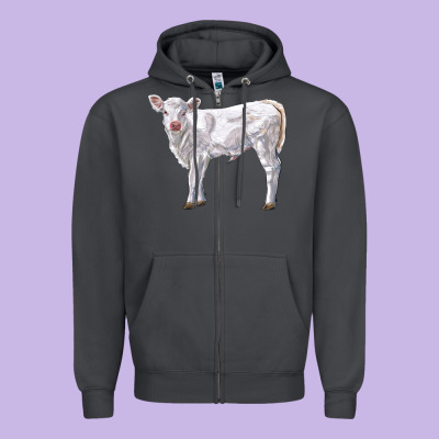 Charolais Calf Zipper Hoodie Designed By Lillyallendesigns