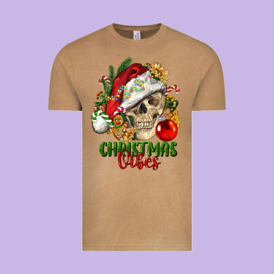 Christmas Vibes Human Skull Vintage Tee Designed By Fadigitalartstudio