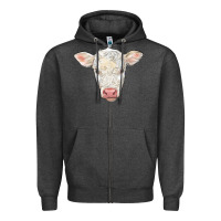 Charcoal Heather charolais calf face Zipper Hoodie - LillyAllenDesigns