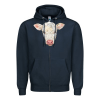 Navy charolais calf face Zipper Hoodie - LillyAllenDesigns