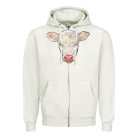 Oatmeal Heather charolais calf face Zipper Hoodie - LillyAllenDesigns