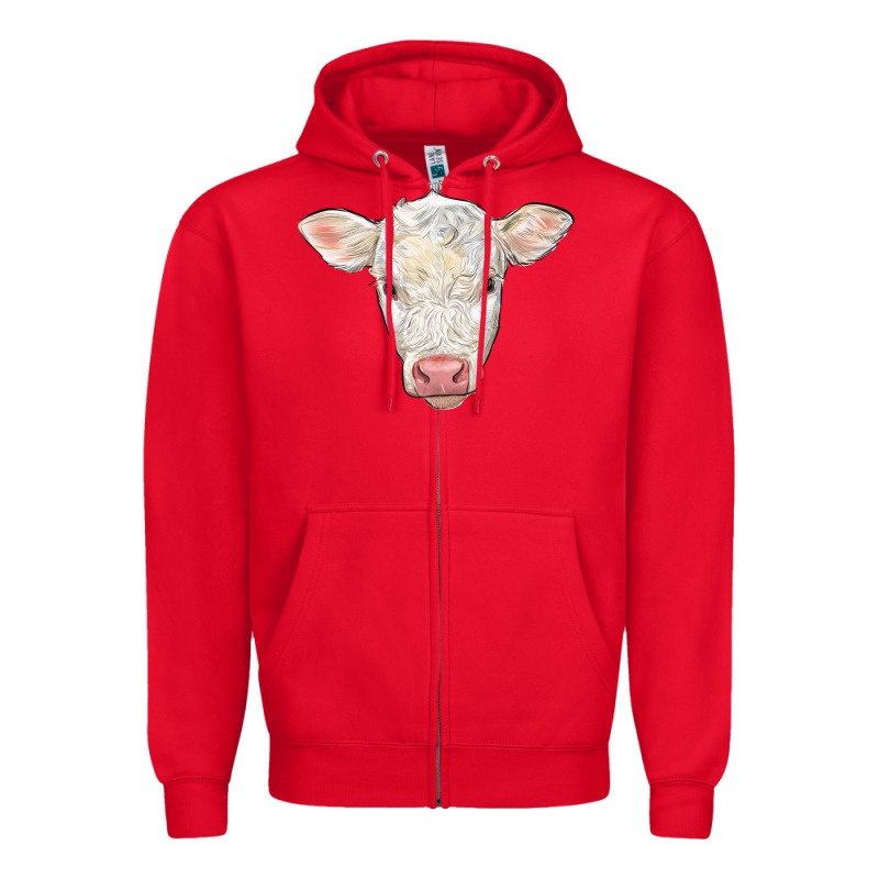 Charolais Calf Face Zipper Hoodie by LillyAllenDesigns | Teevron