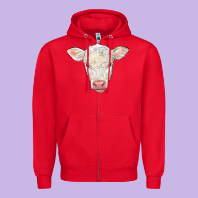 Charolais Calf Face Zipper Hoodie Designed By Lillyallendesigns