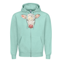 Seafoam charolais calf face Zipper Hoodie - LillyAllenDesigns
