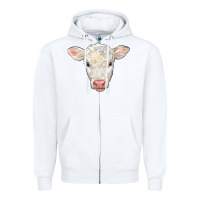 White charolais calf face Zipper Hoodie - LillyAllenDesigns