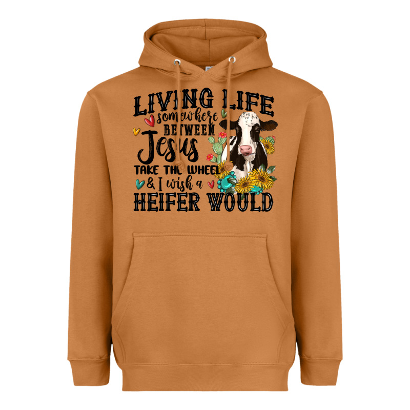 Living Life Somewhere Between Jesus Take The Wheel Heavyweight Hoodie by MaliasSmallBusiness | Teevron