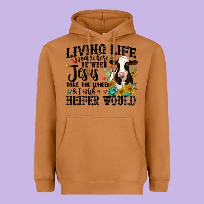Living Life Somewhere Between Jesus Take The Wheel Heavyweight Hoodie Designed By Maliassmallbusiness