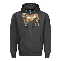 Charcoal Heather charolais bull Zipper Hoodie - LillyAllenDesigns