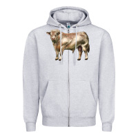 Heather Grey charolais bull Zipper Hoodie - LillyAllenDesigns