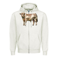 Oatmeal Heather charolais bull Zipper Hoodie - LillyAllenDesigns