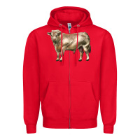 Red charolais bull Zipper Hoodie - LillyAllenDesigns