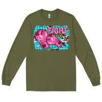 Army Green fight with boxing gloves and cancer ribbon Long Sleeve Tee - AdoDesignShop