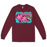 Burgundy fight with boxing gloves and cancer ribbon Long Sleeve Tee - AdoDesignShop