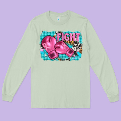 Fight With Boxing Gloves And Cancer Ribbon Long Sleeve Tee Designed By Adodesignshop