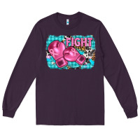 Plum fight with boxing gloves and cancer ribbon Long Sleeve Tee - AdoDesignShop