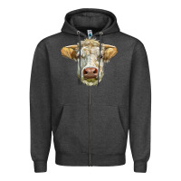 Charcoal Heather Charolais bull face Zipper Hoodie - LillyAllenDesigns