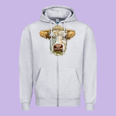 Charolais Bull Face Zipper Hoodie Designed By Lillyallendesigns
