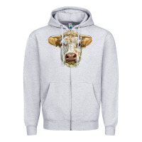 Heather Grey Charolais bull face Zipper Hoodie - LillyAllenDesigns