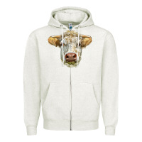 Oatmeal Heather Charolais bull face Zipper Hoodie - LillyAllenDesigns