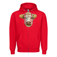 Red Charolais bull face Zipper Hoodie - LillyAllenDesigns