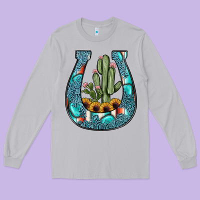 Cactus Horseshoe Long Sleeve Tee Designed By Jahusdesignshop