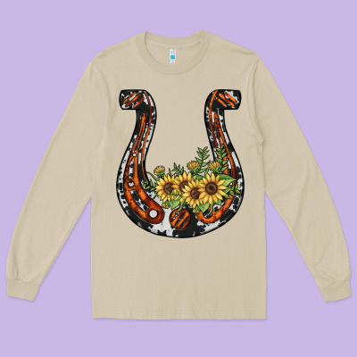 Horseshoe Sunflower Long Sleeve Tee Designed By Jahusdesignshop