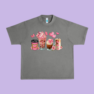 Floral Coffee Cups Urban Heavy Tee Designed By Jahusdesignshop