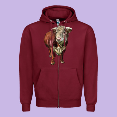 Hereford Bull Face Zipper Hoodie Designed By Lillyallendesigns