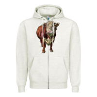 Oatmeal Heather hereford bull face Zipper Hoodie - LillyAllenDesigns