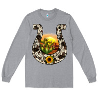 Heather Grey horseshoe sunset Long Sleeve Tee - JahusDesignShop