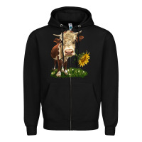 Black hereford heifer with sunflower Zipper Hoodie - LillyAllenDesigns