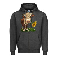 Charcoal Heather hereford heifer with sunflower Zipper Hoodie - LillyAllenDesigns