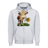 Heather Grey hereford heifer with sunflower Zipper Hoodie - LillyAllenDesigns