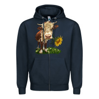 Navy hereford heifer with sunflower Zipper Hoodie - LillyAllenDesigns