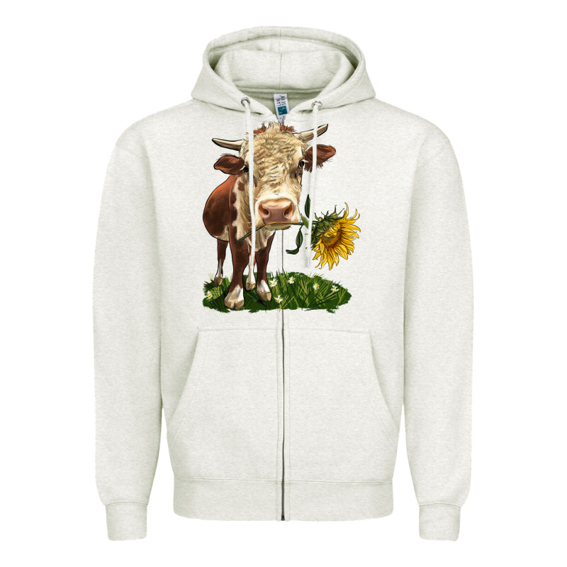 Hereford Heifer With Sunflower Zipper Hoodie by LillyAllenDesigns | Teevron