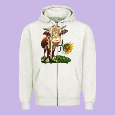 Hereford Heifer With Sunflower Zipper Hoodie Designed By Lillyallendesigns