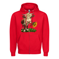 Red hereford heifer with sunflower Zipper Hoodie - LillyAllenDesigns