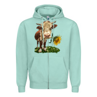 Seafoam hereford heifer with sunflower Zipper Hoodie - LillyAllenDesigns