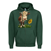Sports Green hereford heifer with sunflower Zipper Hoodie - LillyAllenDesigns