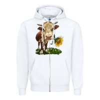 White hereford heifer with sunflower Zipper Hoodie - LillyAllenDesigns
