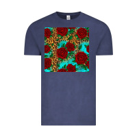 Vintage Denim leopard roses seamless pattern Vintage Tee - HRA Design Shop